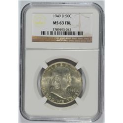 1949-D FRANKLIN HALF DOLLAR, NGC MS-63 FBL