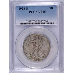 1928-S WALKING LIBERTY HALF DOLLAR PCGS VF-25