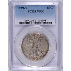 1929-S WALKING LIBERTY HALF DOLLAR PCGS VF-30