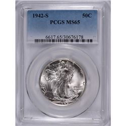 1942-S WALKING LIBERTY HALF DOLLAR, PCGS MS-65