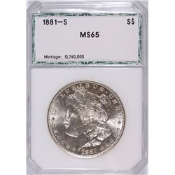 1881-S MORGAN SILVER DOLLAR, PCI MS-65 GEM, BLAZING WHITE!