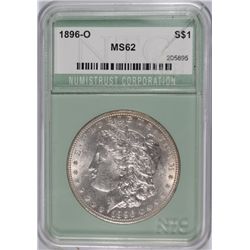 1896-O MORGAN SILVER DOLLAR, NTC MS-62  crack in the holder