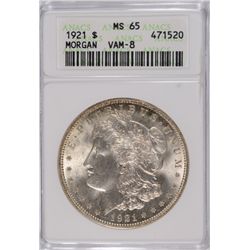 1921 MORGAN SILVER DOLLAR,  ANACS MS-65  VAM-8