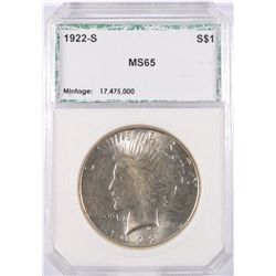 1922-S PEACE SILVER DOLLAR, PCI MS-65