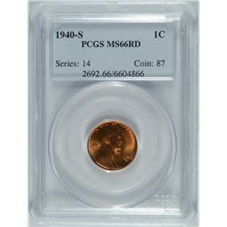 1940-S LINCOLN CENT PCGS MS-66 RD