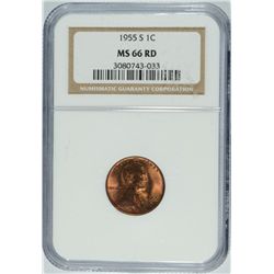 1955-S LINCOLN CENT NGC MS-66 RD