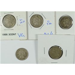 (5) 1866 THREE CENT NICKELS