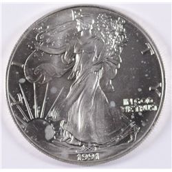 1991 AMERICAN SILVER EAGLE, UNC.  TAKEN FROM ORIGINAL MINT TUBE