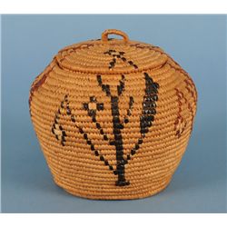 Lillooet Lidded Nut Storage Basket with Cornflower Design - Phil Thiemer Collection 6 3/4"D. 5 1/2" 