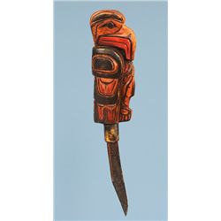 Northwest Coast Carving Tool with Eagle and Salmon Carved Handle 6" L.  Good Condition