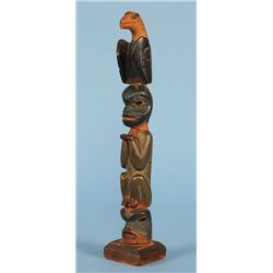 Tlingit Totem Carved with Three Figures ca. 1900  11 1/2" H.  Good Condition with Very Minor Repair 