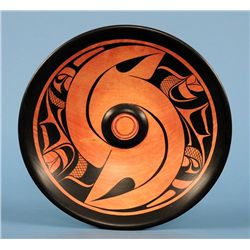 Kwakwaka'wakw Wood Bowl with Painted Design by Harris Smith 9 1/2" D. 2" H.  Good Condition
