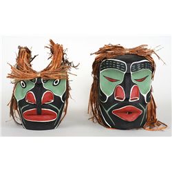 Two Northwest Coast Masks Carved by Joe Bolton; Bukwus 7" H. and Tsonoqua 7" H.  Both in Good Condit