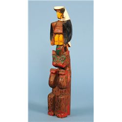 Northwest Coast Totem Carved with Eagle and Bear by Mather 12" H.  Fair Condition with Repair