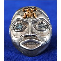 Northwest Coast Cast Silver Pendant, Human Design with Gold Frog On Forehead 33/50  1 1/2" H.  Fine 