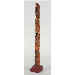 Northwest Coast Totem Attributed To Alfred Wesley Carved with Six Figures ca. 1920's 17 3/4" H. 2 1/
