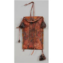 Northern Sioux Painted Parfleche Container, Ochre Stained with Sinew Sewn Beadwork 5 1/2"x 8 1/2"  G