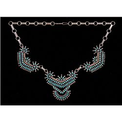 Zuni Silver and Turquoise Necklace with 50 Needle Point Snake Eyes and Outside Perimeter Accompany R