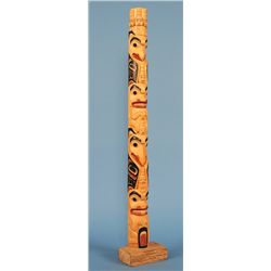 Northwest Coast Totem Carved with Raven, Bear, Raven and Beaver with Seven Watchmen by Randy S Tait 