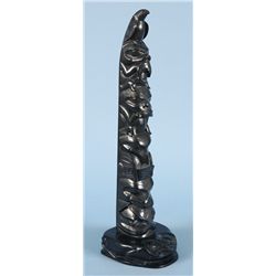 Arthur Moody Argillite Totem Carved with Eagle, Bear Biting Salmon, Shaman, Raven and Bear on a Frog