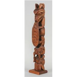 Wilson Williams Nitinaht Totem Carved with Sea Bear Holding a Salmon and Standing On a Bear 25 1/4" 