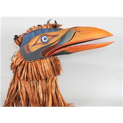 Articulated Kwakwaka'wakw Raven Headdress with Cedar Bark Trim Carved by Simon Dick 29" L. 25" H.  G