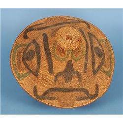 Mid 19TH C. Bella Coola Ceremonial Painted Basketry Woven Hat 15 1/2" W. 6" H.  Good Condition with 
