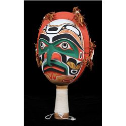 Northwest Coast Hawkman Rattle with Different Design On Each Side Signed Brabant 2, 3/90  12" H. 7" 