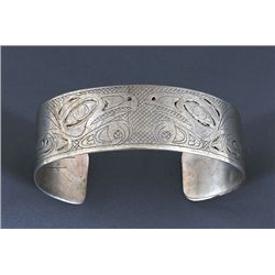 19TH C. Tlingit Coin Silver Bracelet Double Thunderbird Design 6 1/4" L. 7/8" W.  Good Condition wit