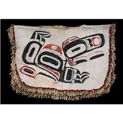 Tlingit Dance Yoke Painted with Raven and Wolf Clan Design and Fringed Edge ca. 1900  24" W. 16" W. 