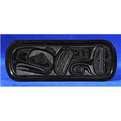Haida Argillite Dish with Carved and Incised Whale Motif, Inscribed on Back "Happy Birthday Nunai Vi