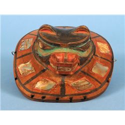 Northwest Coast Maple Wood Bear Frontlet with Abalone Inlay ca. 1900 7 1/4" H. 6" W.  Good Condition