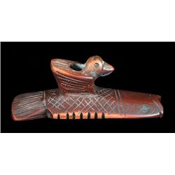 Catlinite Platform Pipe Depicting a Fish with a Bird on Top - Phil Thiemer Collection 3 1/2" L. 1 1/