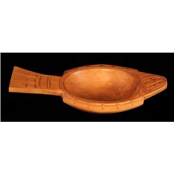 Kwakwaka'wakw Halibut Bowl Carved in Yellow Cedar by Bruce Alfred 13 1/2" L. 6 3/4" W.  Good Conditi