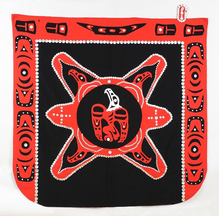 Northwest Coast Button Blanket with Eagle and Sun, Canoe and Copper