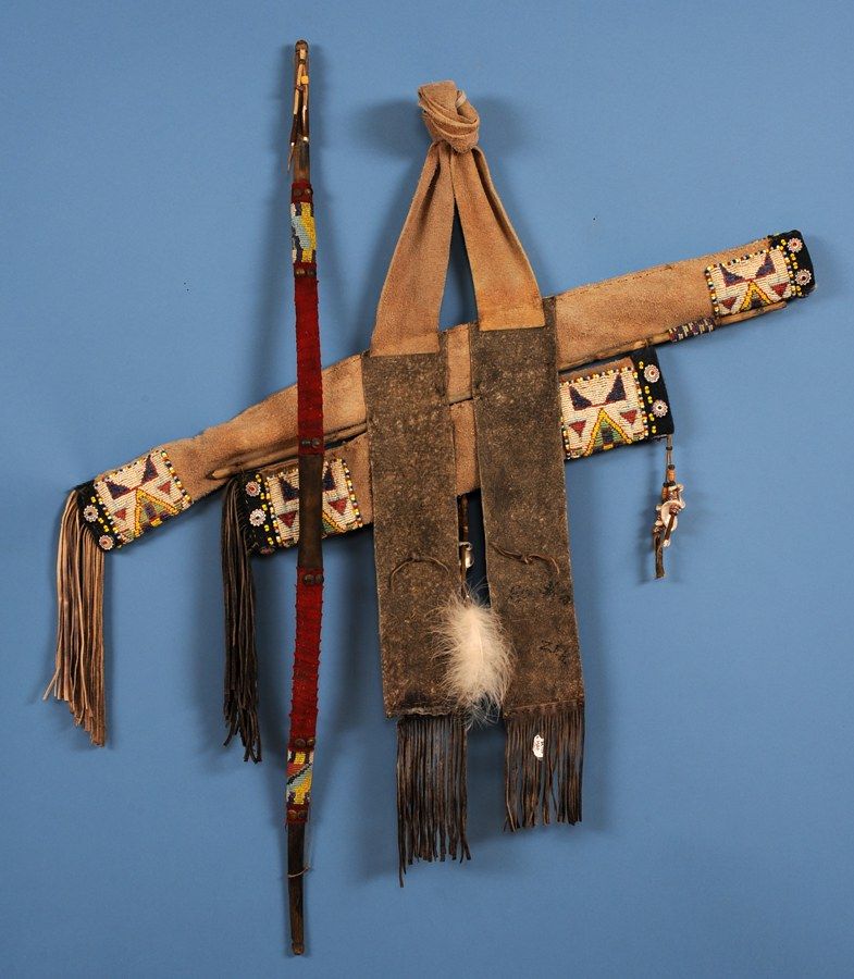 Lakota Beaded Quiver with Bow and Arrow by Charles Fast Horse 36" W. 23" H. Bow 42" L.