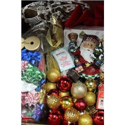 BOX OF HAND PAINTED FIGURINES/ WRAP& DECORATIONS