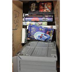 BOX W/ DVD VHS PLAYER & COLLECTIBLE VHS MOVIES