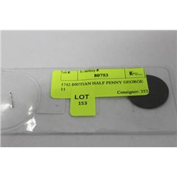 1742 GEORGE THE 2  BRITIAN HALF PENNY