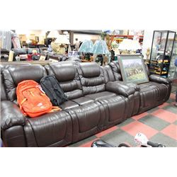NEW CHOCOLATE BROWN LEATHER RECLINING SOFA AND