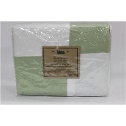 GREEN AND WHITE 500 THREAD COUNT DUVET SET ON