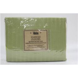 GREEN STRIPE 400 THREAD COUNT QUEEN DUVET SET