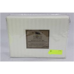 WHITE STRIPE 400 THREAD COUNT QUEEN DUVET SET