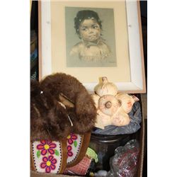 BOX W/ ORNAMENTS, CANDLE HOLDERS, ETC.