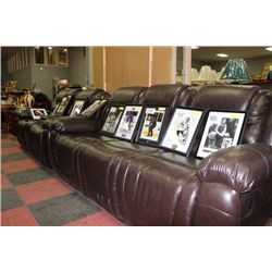 NEW CHOCOLATE BROWN LEATHER RECLINING SOFA W