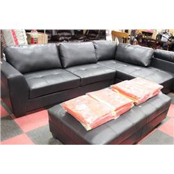 NEW BLACK LEATHER 'L' SHAPE SECTIONAL W OTTOMAN