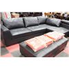 Image 1 : NEW BLACK LEATHER 'L' SHAPE SECTIONAL W OTTOMAN
