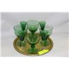Image 1 : ESTATE TRAY W GREEN CRYSTAL GLASSES