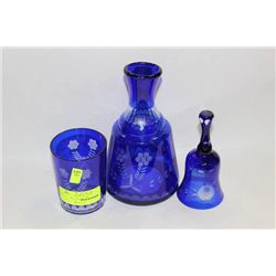 ESTATE COBALT BLUE 3 PC VASE/CUP AND BELL SET