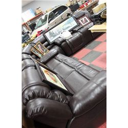 NEW CHOCOLATE BROWN LEATHER RECLINING SOFA W/